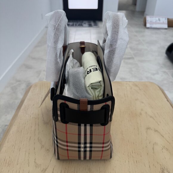 Burberry Small Vintage Check, Triple Stud Tote Bag, Archive Beige - Picture 7 of 14